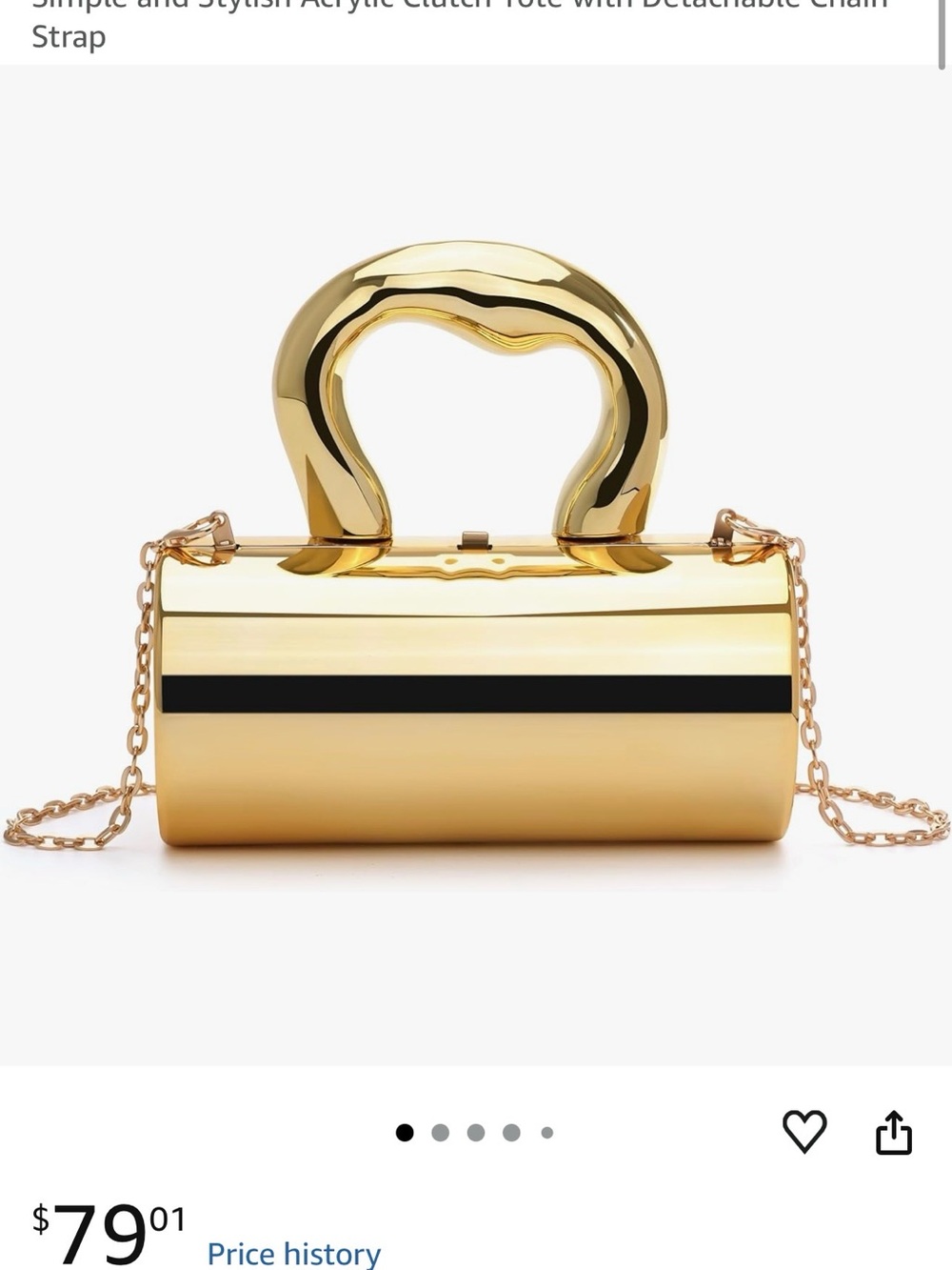Gold Acrylic Clutch Tote with Detachable Chain Strap